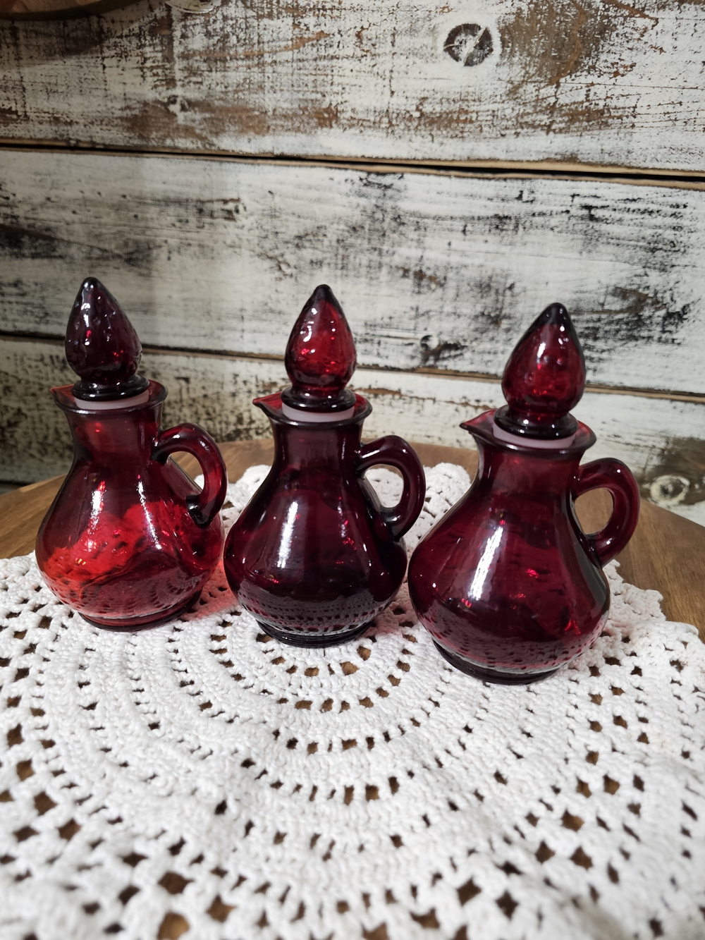 Ruby Red Glass Cruet Bottles (Set of 3)